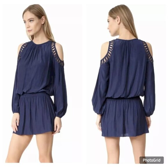 Ramy Brook Dresses & Skirts - RAMY BROOK XS Navy Satin Cold Shoulder Mini Dress NWT